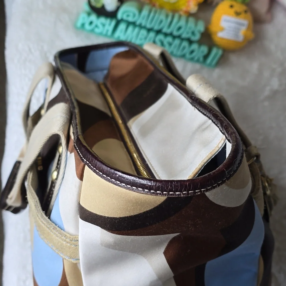Coach Hamptons OP ART Scarf Print, Suede And Leather Tote C06M - 10116 Vintage - Picture 16 of 17